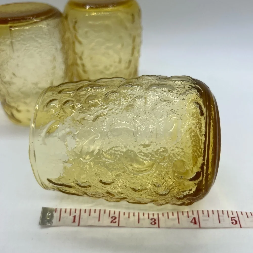 SET OF 3 VINTAGE YELLOW GOLD GLASSWARE 4” X 3” NUC